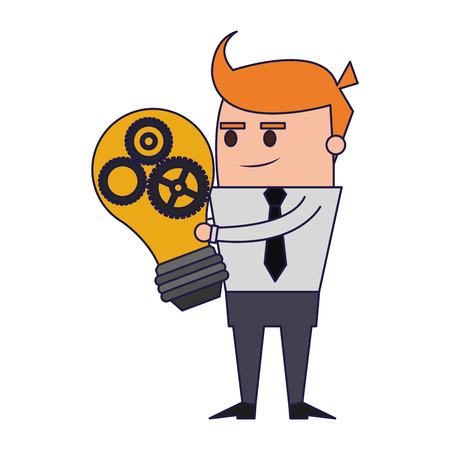 Businessman with bulb light and gears inside vector illustration graphic designのイラスト素材