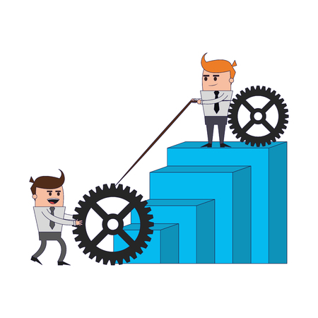 Businessmen pulling gear to graph bars vector illustration graphic designのイラスト素材