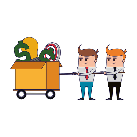 Businessmen pulling box with money and ideas vector illustration graphic designのイラスト素材
