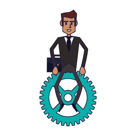 Businessman with briefcase seated on gear vector illustration graphic designのイラスト素材