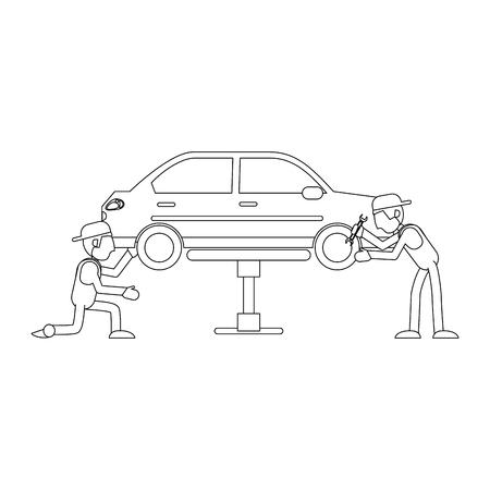 Car mechanics fixing with wrenchs a vehicle vector illustration graphic designのイラスト素材