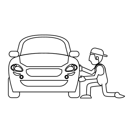 Car mechanic fixing car vehicle vector illustration graphic designのイラスト素材