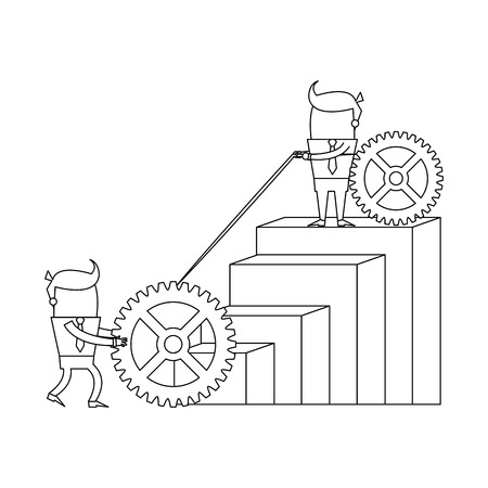 Businessmen pulling gear to graph bars vector illustration graphic designのイラスト素材