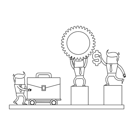 Businessmen with briefcase and bars holding gear and money vector illustration graphic designのイラスト素材