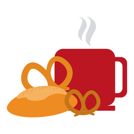 coffee mug and croissant bread with pretzels vector illustration graphic designのイラスト素材