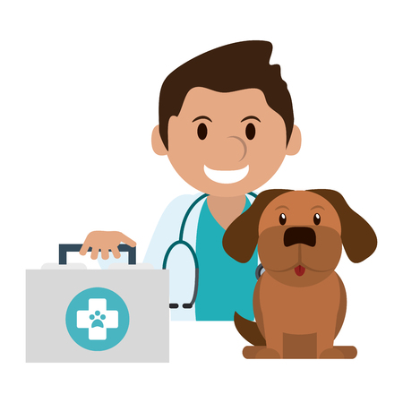 Veterinary with dog pet and first aids suitcase vector illustration graphic designのイラスト素材