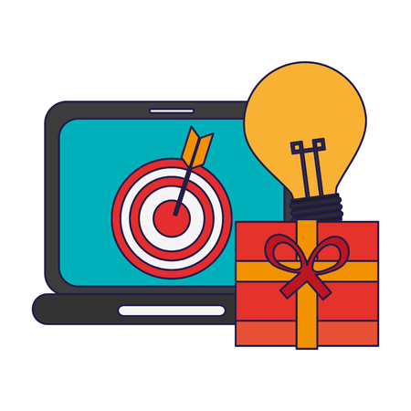 shopping online laptop and gift box with idea vector illustration graphic designのイラスト素材