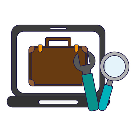 business briefcase on laptop screen and tools vector illustration graphic designのイラスト素材