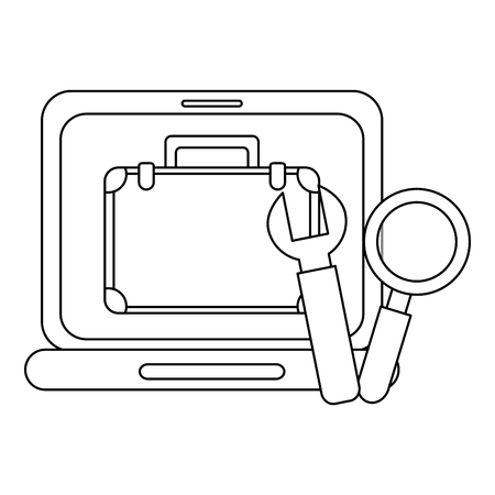 business briefcase on laptop screen and tools vector illustration graphic designのイラスト素材