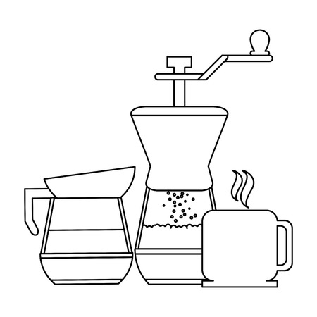 coffee grinder and kettle with mug vector illustration graphic designのイラスト素材