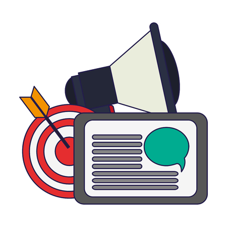 online advertising Tablet and target with bullhorn vector illustration graphic designのイラスト素材