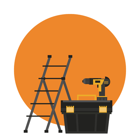 Construction tools ladle toolbox and drill round icon vector illustration graphic designのイラスト素材