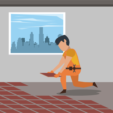Construction worker inside house avatar vector illustration graphic designのイラスト素材