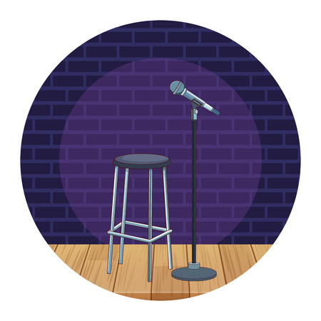 Entertainment show chair and microphone on stage round icon vector illustration graphic designのイラスト素材