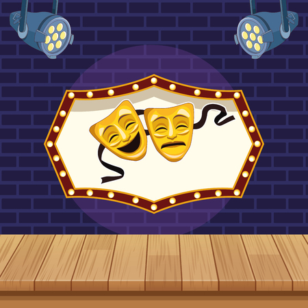 Entertainment show theater mask cartoon over stage scenery vector illustration graphic designのイラスト素材
