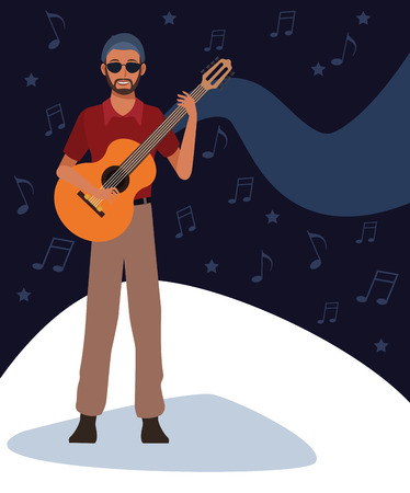 Musician artist playing acoustic guitar cartoon vector illustration graphic designのイラスト素材