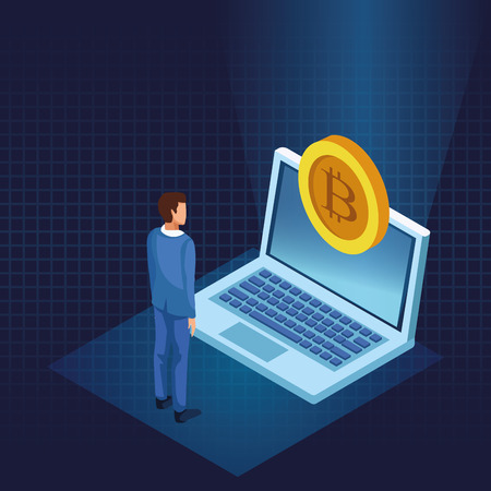 Bitcoin cryptocurrency businessman with laptop vector illustration graphic designのイラスト素材