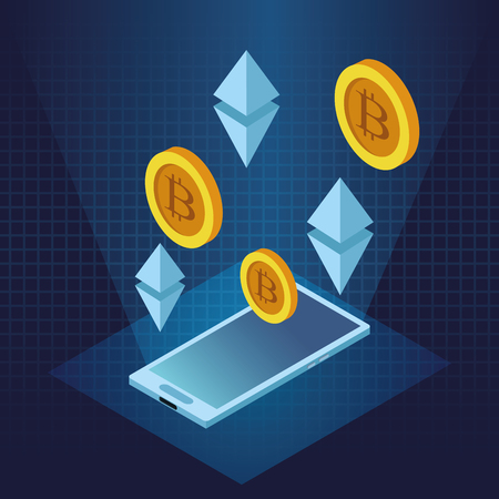 Bitcoin cryptocurrency with coins and diamond vector illustration graphic designのイラスト素材