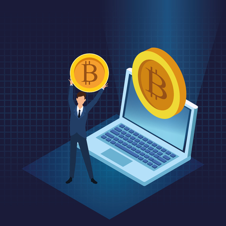 Bitcoin cryptocurrency businessman with laptop vector illustration graphic designのイラスト素材