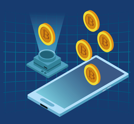 Bitcoin cryptocurrency technology from smartphone vector illustration graphic designのイラスト素材