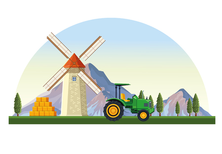 Farm with barn landscape scenery cartoon round icon vector illustration graphic designのイラスト素材