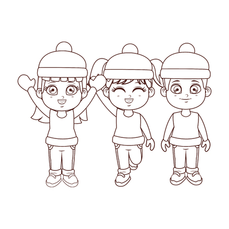 Happy Kids with winter clothes vector illustration graphic designのイラスト素材