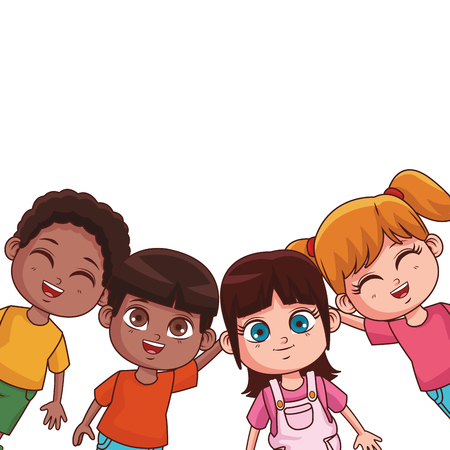 Kids boy and girls greeting white frame vector illustration graphic designのイラスト素材