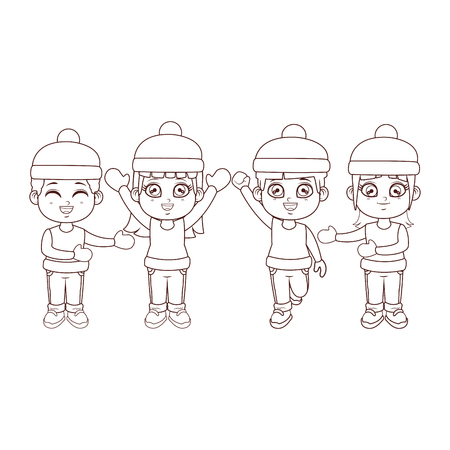 Happy Kids with winter clothes vector illustration graphic designのイラスト素材