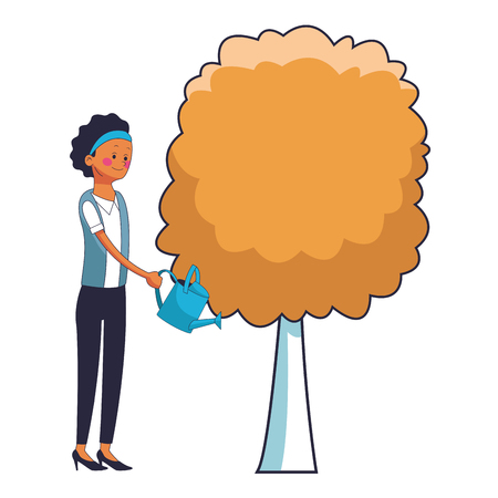 young woman with tree cartoon vector illustration graphic designのイラスト素材