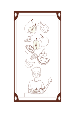 balanced diet young man cartoon vector illustration graphic designのイラスト素材