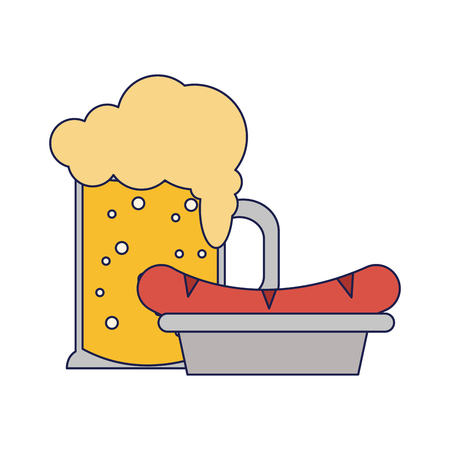 beer cup and sausage on dish vector illustration graphic designのイラスト素材