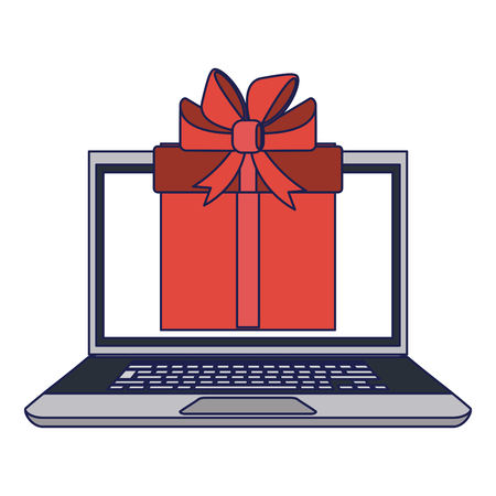 laptop with gift box on screen vector illustration graphic designのイラスト素材