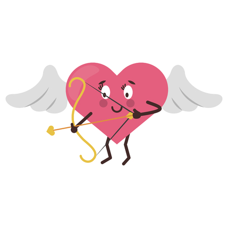 cute heart with wings and harp cartoonのイラスト素材