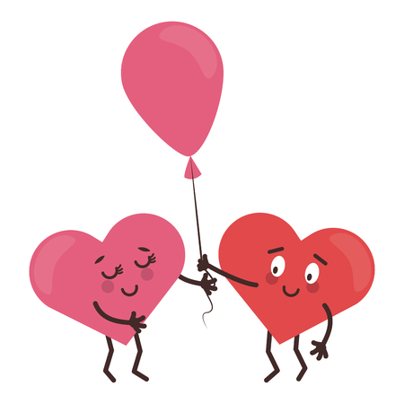 cute hearts in love with balloon cartoonsのイラスト素材