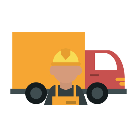 Cargo vehicle and warehouse worker vector illustration graphic designのイラスト素材