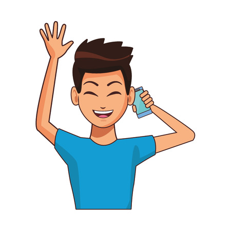 young man calling by smartphone cartoon vector illustration graphic designのイラスト素材
