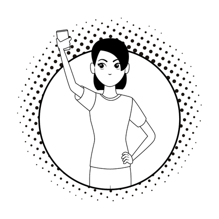young woman taking selfie with smartphone cartoon vector illustration graphic designのイラスト素材