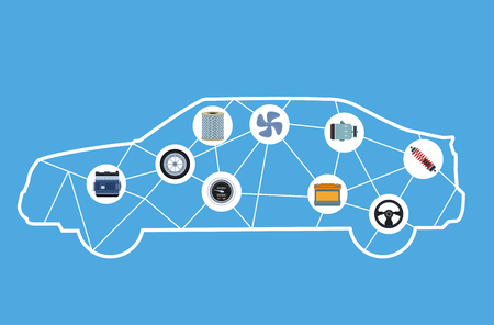 Car factory and parts with machinery vector illustration graphic designのイラスト素材