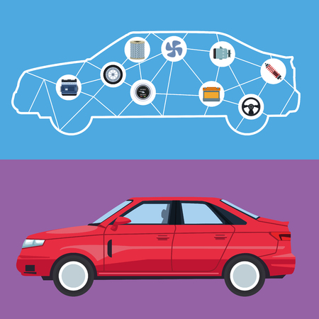 Car factory and parts with machinery vector illustration graphic designのイラスト素材