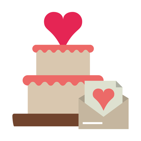 Cake with heart and love letter envelope vector illustration graphic designのイラスト素材