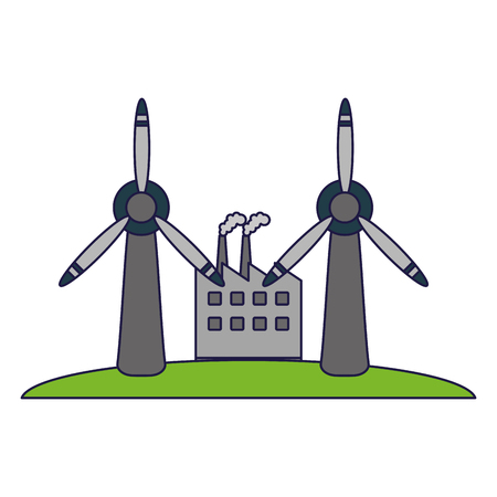 Green energy ecology factory and wind turbines vector illustration graphic designのイラスト素材