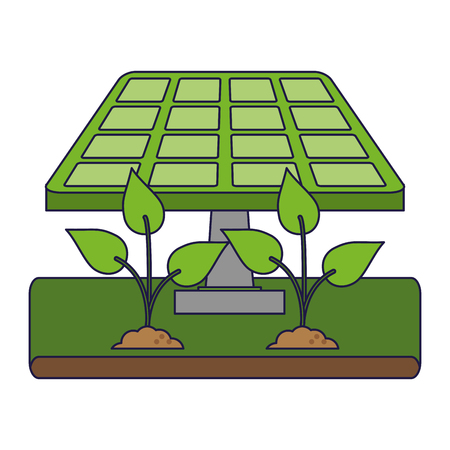 Green energy ecology solar panel and plants vector illustration graphic designのイラスト素材