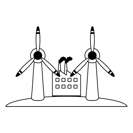 Green energy ecology factory and wind turbines vector illustration graphic designのイラスト素材