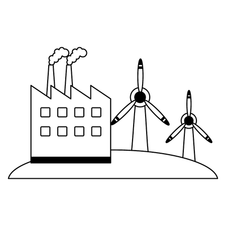 Green energy ecology factory and wind turbines vector illustration graphic designのイラスト素材