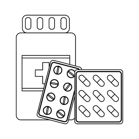 Medical and healthcare medicine bottle and pills tablet vector illustration graphic designのイラスト素材