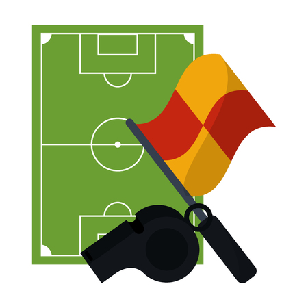 Soccer game sport field whistle and referee flag vector illustration graphic designのイラスト素材