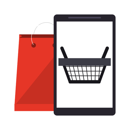smartphone with shopping basket on screen and bag vector illustration graphic designのイラスト素材