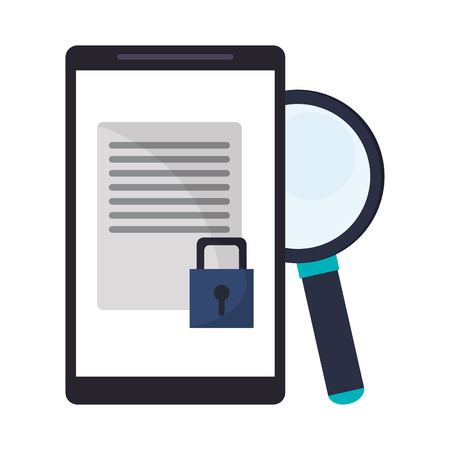 smartphone with secured document and magnifying glass vector illustration graphic designのイラスト素材