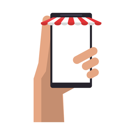 hand with smartphone online store vector illustration graphic designのイラスト素材
