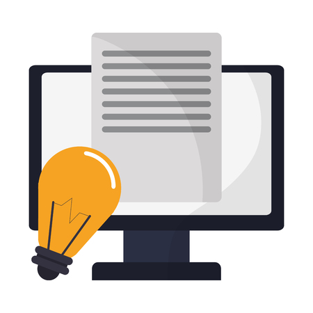 computer screen with sheet and bulb light symbol vector illustration graphic designのイラスト素材